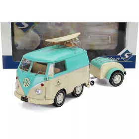  Solido - VOLKSWAGEN T1 VAN KOOL COMBI WITH TRAILER 1950 LIGHT BLUE WHITE