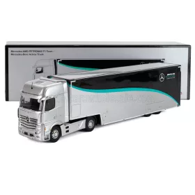   Spark - MERCEDES BENZ  ACTROS MP4 1851 TRUCK CAR TRANSPORTER TEAM MERCEDES-AMG PETRONAS F1 FORMULA ONE SEASON 2023  SILVER BLACK GREEN