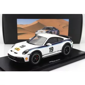   Spark - PORSCHE 911 992 COUPE N 19 RALLY DAKAR DESIGN 2022 WITH SHOWCASE WHITE BLUE