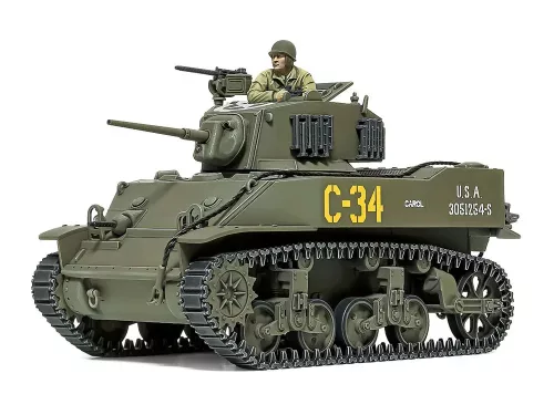 Tamiya - 1:48 U.S. Light Tank M5A1 Stuart - include 1 commander torso figure tank makett