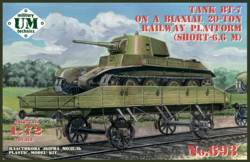 Unimodell - BT-7 tank on a biaxial 20-ton railway platform (short - 6.6m)