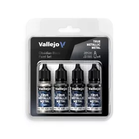 Vallejo - True Metallic Metal: Obsidian Black Paint Set (4)